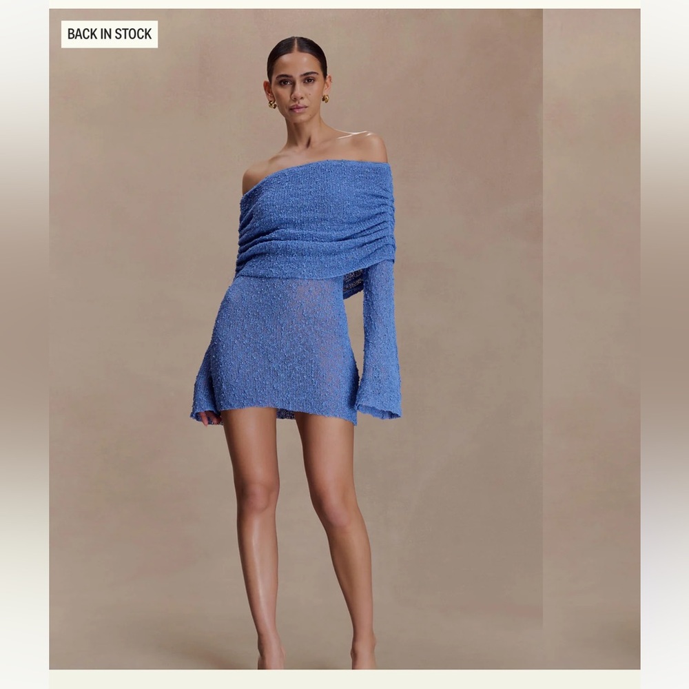 Off Shoulder Boucle Mini Dress - Periwinkle